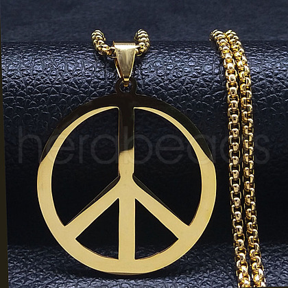 Stainless Steel Peace Sign Pendant Necklaces FS-WGCCA7A-01-1