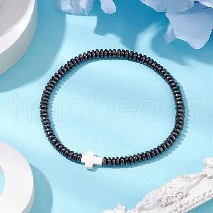Synthetic Hematite &  Turquoise Beads Stretch Bracelets for Women Men BJEW-JB11291-01-1