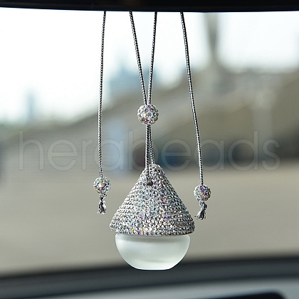 Full Rhinestone Mushroom Glass Perfume Bottles Air Freshener Diffuser Bottle Hanging Ornaments PW-WG8D50A-01-1