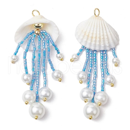 Glass Seed Beaded Jellyfish Pendants PALLOY-MZ00571-03-1