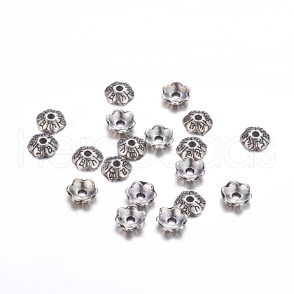 6-Petal Tibetan Style Alloy Flower Bead Caps TIBEB-P002-03AS-NR-1