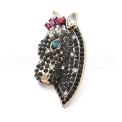Horse's Head Alloy Rhinestone Brooches JEWB-E041-18AB-02-1