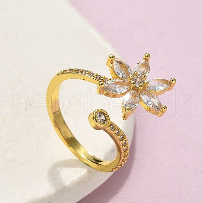 Brass Micro Pave Clear Cubic Zirconia Finger Rings RJEW-C120-29B-G-1