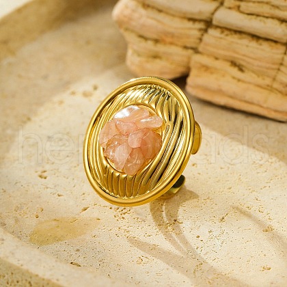 Natural Rose Quartz Chip Finger Rings for Women RJEW-R012-06G-02-1