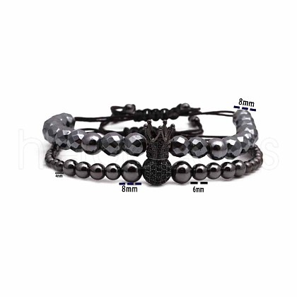 2Pcs Synthetic Non-magnetic Hematite Multi-Strand Braided Bead Bracelet Sets CG0194-2-1