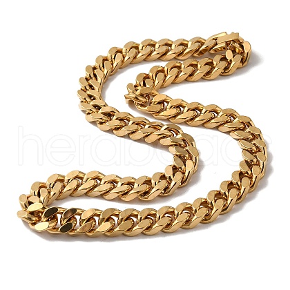 PVD Vacuum Plating 201 Stainless Steel Cuban Link Chain Necklaces NJEW-H033-05A-G-1