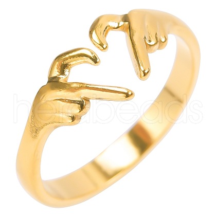 Minimalist Stainless Steel Heart Gesture Open Cuff Rings for Women WD1177-2-1