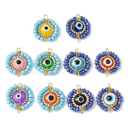10Pcs 10 Colors Resin with Glass Seed Beaded Connector Charms PALLOY-MZ00302-1