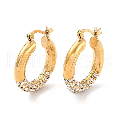 Ion Plating(IP) 304 Stainless Steel Hoop Earrings with Rhinestones for Women EJEW-A104-19G-1