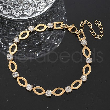 304 Stainless Steel Rhinestone Cup Chain Bracelets for Women BJEW-F488-26C-G-1