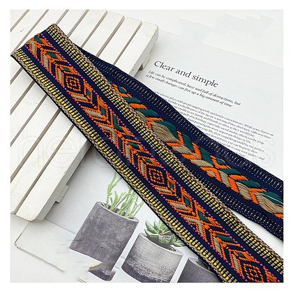 Ethnic Style Embroidery Rhombus Polyester Ribbons PW-WG83240-23-1