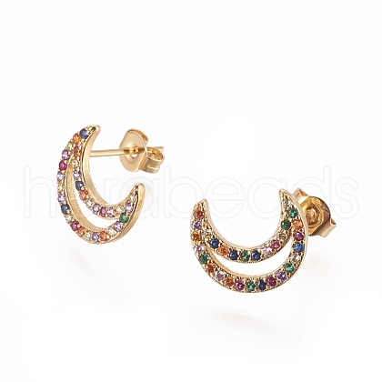 Brass Micro Pave Cubic Zirconia Stud Crawler Earrings EJEW-L229-05G-1