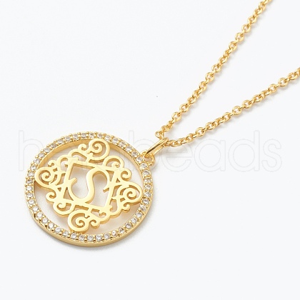 Brass Micro Pave Clear Cubic Zirconia Pendant Necklaces NJEW-E153-01S-1