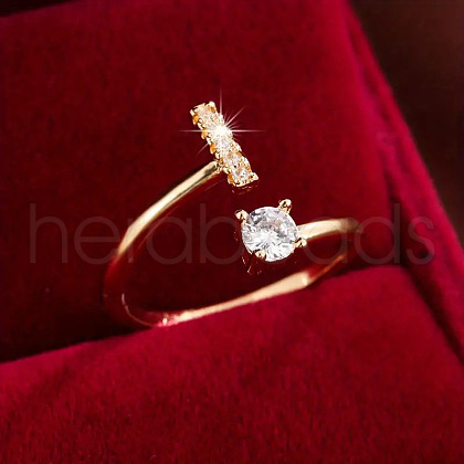 Brass Micro Pave Cubic Zirconia Cuff Rings WG75066-09-1
