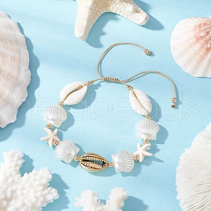 Natural Mixed Cowrie Shell Bead Braided Bead Bracelets BJEW-JB11862-02-1