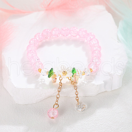 Daisy Crackle Glass Round Beaded Stretch Bracelets FS-WG28140-01-1