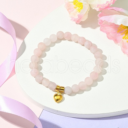 Natural Rose Quartz Beads Stretch Bracelets for Women BJEW-JB11351-01-1