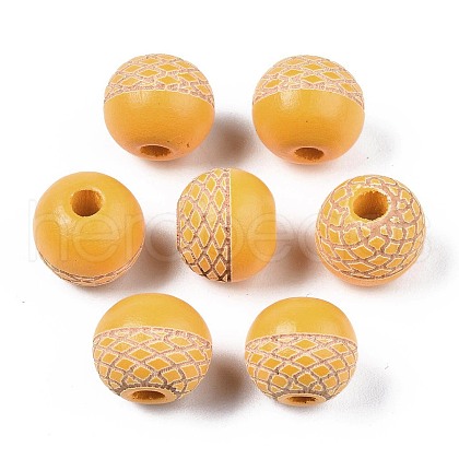 Painted Natural Wood Beads WOOD-S057-072Q-1