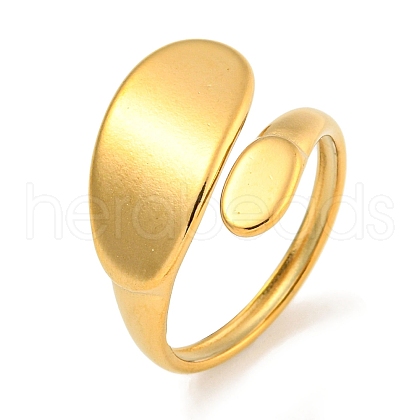 Ion Plating(IP) 304 Stainless Steel Oval Open Cuff Ring for Women RJEW-A043-33G-1