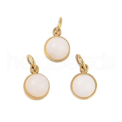 Ion Plating(IP) Natural White Jade Half Round Charms with Jump Ring STAS-A097-05G-02-1