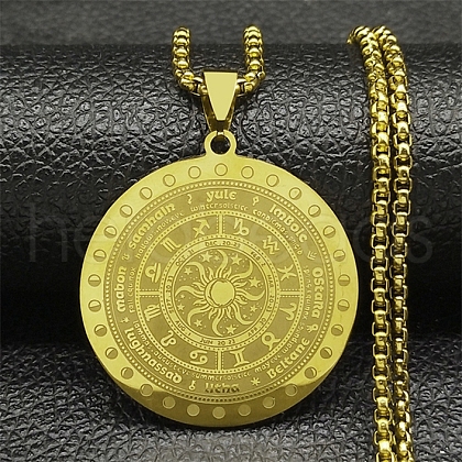 Constellation 304 Stainless Steel Box Chain Sun Pendant Necklaces NJEW-S003-01G-1
