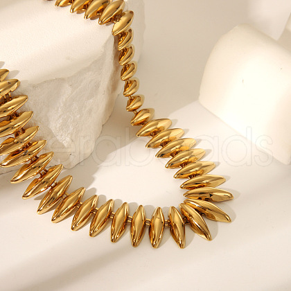 304 Stainless Steel Spiked Horse Eye Beaded Necklaces for Women NJEW-Z080-01G-1