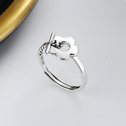 Flower Rhodium Plated 925 Sterling Silver Adjustable Rings FS-WG7FDEB-01-1