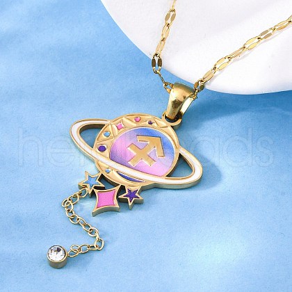 304 Stainless Steel Hot Pearl Enamel Constellation Planet Pendant Necklaces NJEW-D310-01F-G-1