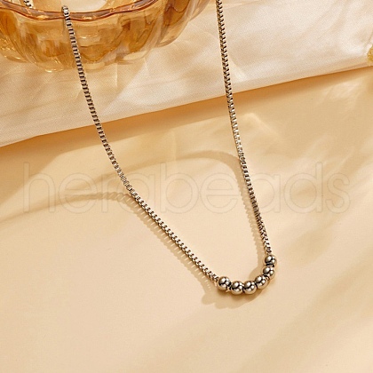 Non-Tarnish 304 Stainless Steel Cable Chain Round Beads Pendant Necklaces for Women NJEW-Z047-02P-1
