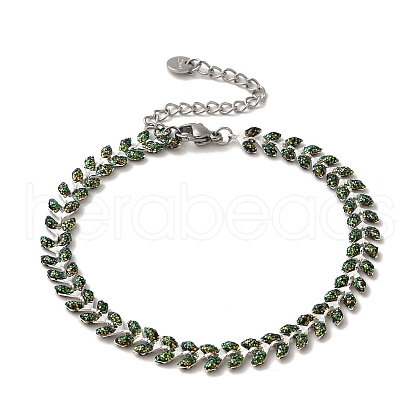 Brass Enamel Link Cobs Chains Bracelets with Paillettes BJEW-L685-07P-1