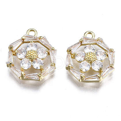 Brass Inlaid Clear Cubic Zirconia Pendants ZIRC-S069-024G-1