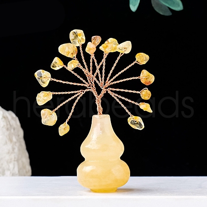 Natural Citrine Chips Tree of Life Decorations with Topaz Gourd Base PW-WGCDFFC-06-1