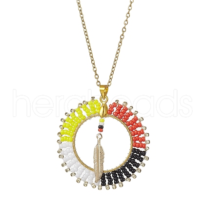 Glass Seed Beads Boho Pendant Necklaces NJEW-MZ00038-1