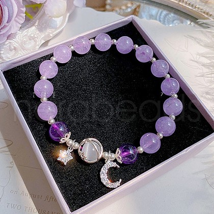 Moon Alloy Cat Eye Round Beaded Charm Bracelets WG18D49-06-1