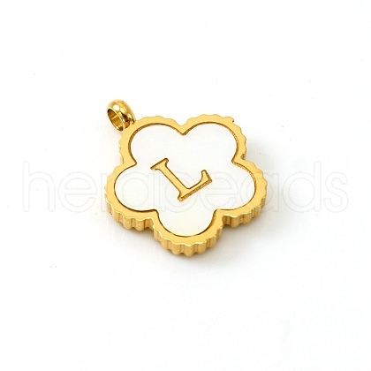 Golden Tone Stainless Steel Pave White Shell Letter Flower Charms PW-WGC5230-12-1