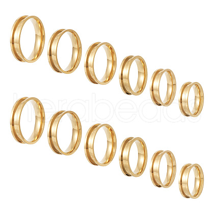  12Pcs 6 Size 201 Stainless Steel Grooved Finger Ring Settings RJEW-TA0001-05G-1
