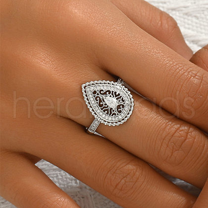 Brass Pave Cubic Zirconia Finger Rings for Women BN9487-6-1