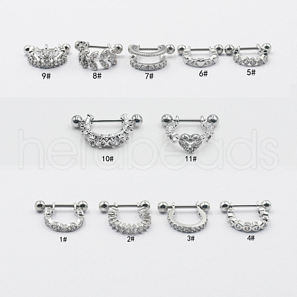 Stainless Steel Clear Cubic Zirconia Nipple Stirrups WG352FA-12-1
