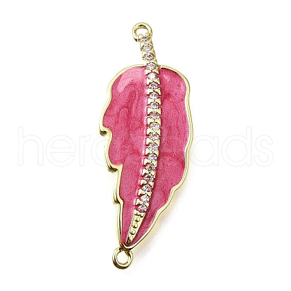 Brass Micro Pave Clear Cubic Zirconia Enamel Leaf Connector Charms KK-V011-25G-D-1
