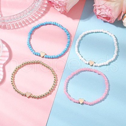4Pcs Glass Beaded Stretch Bracelets for Women BJEW-JB11504-1