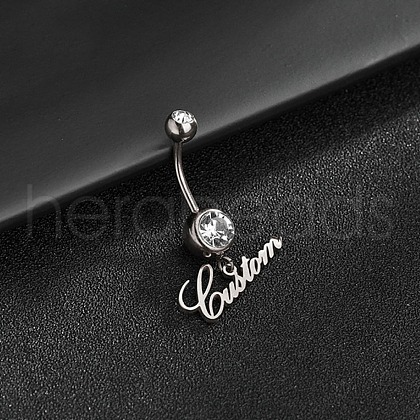 316L Surgical Stainless Steel Crystal Rhinestone Customized Letter Dangle Bell Rings WG2E06F-01-1