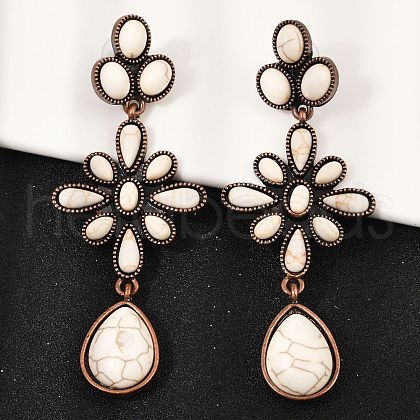 Alloy Synthetic Turquoise Dangle Stud Earrings EJEW-U053-06R-1