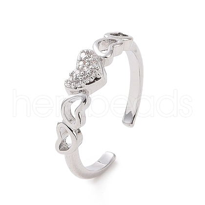 Clear Cubic Zirconia Heart Open Cuff Ring RJEW-E072-22P-1