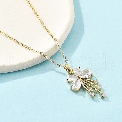 Brass Micro Pave Cubic Clear Zirconia Butterfly Pendant Neckalces for Women NJEW-S448-06G-1
