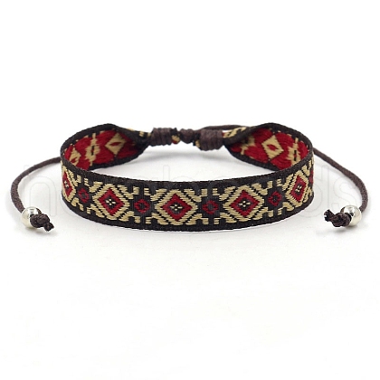 Ethnic Style Polyester Flat with Rhombus Cord Bracelet PW-WGEAE09-07-1