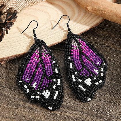 Bohemian Style Purple Butterfly Wing Glass Bead Handmade Dangle Earrings GG1438-1