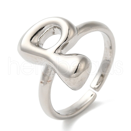 Initials Brass Open Cuff Ring for Women RJEW-N046-02P-P-1