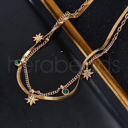 304 Stainless Steel Rhinestone Double Layered Necklaces NJEW-U026-03G-1