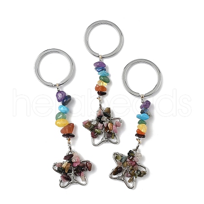 Star Brass Tourmaline Keychains HJEW-S006-01P-J-1