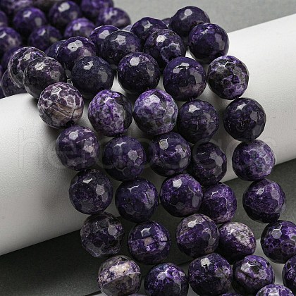 Faceted Natural Fire Crackle Agate Beads Strands G-F447-12mm-J09-1